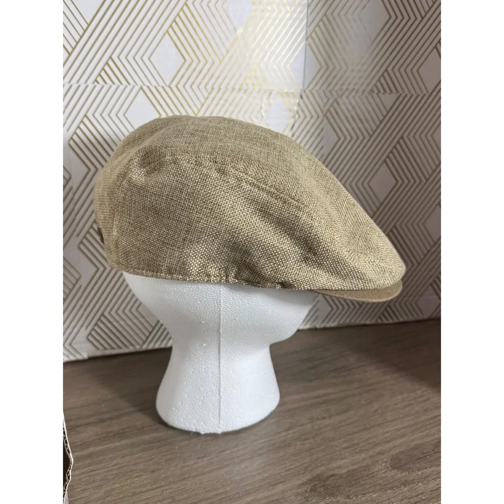 Stetson All American Tan Linen Flat Cap Ivy Driving Hat Mens Small Medium